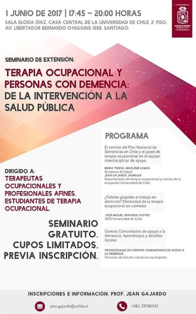 Este jueves se realizará en Casa Central un seminario que abordará la relación de la terapia ocupacional con las políticas públicas relacionadas con demencia.