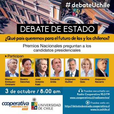 Candidatos presidenciales responderán preguntas de Premios Nacionales de la Universidad de Chile