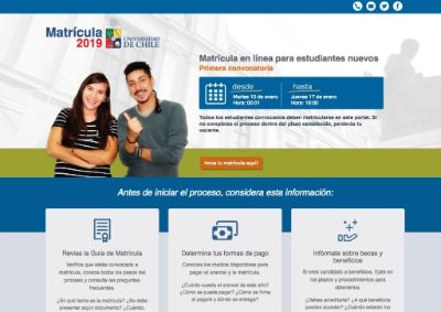 El proceso de matrícula en la U. de Chile se realiza completamente online, a través del sitio matricula.uchile.cl