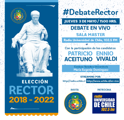 "Debate Rector 2018-2022", el 3 de mayo a las 11 horas, en vivo desde Sala Máster de Radio U. de Chile.